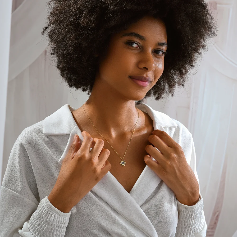 925 Ayar Gümüş Taşlı Nazar Göz Güneş Kolye