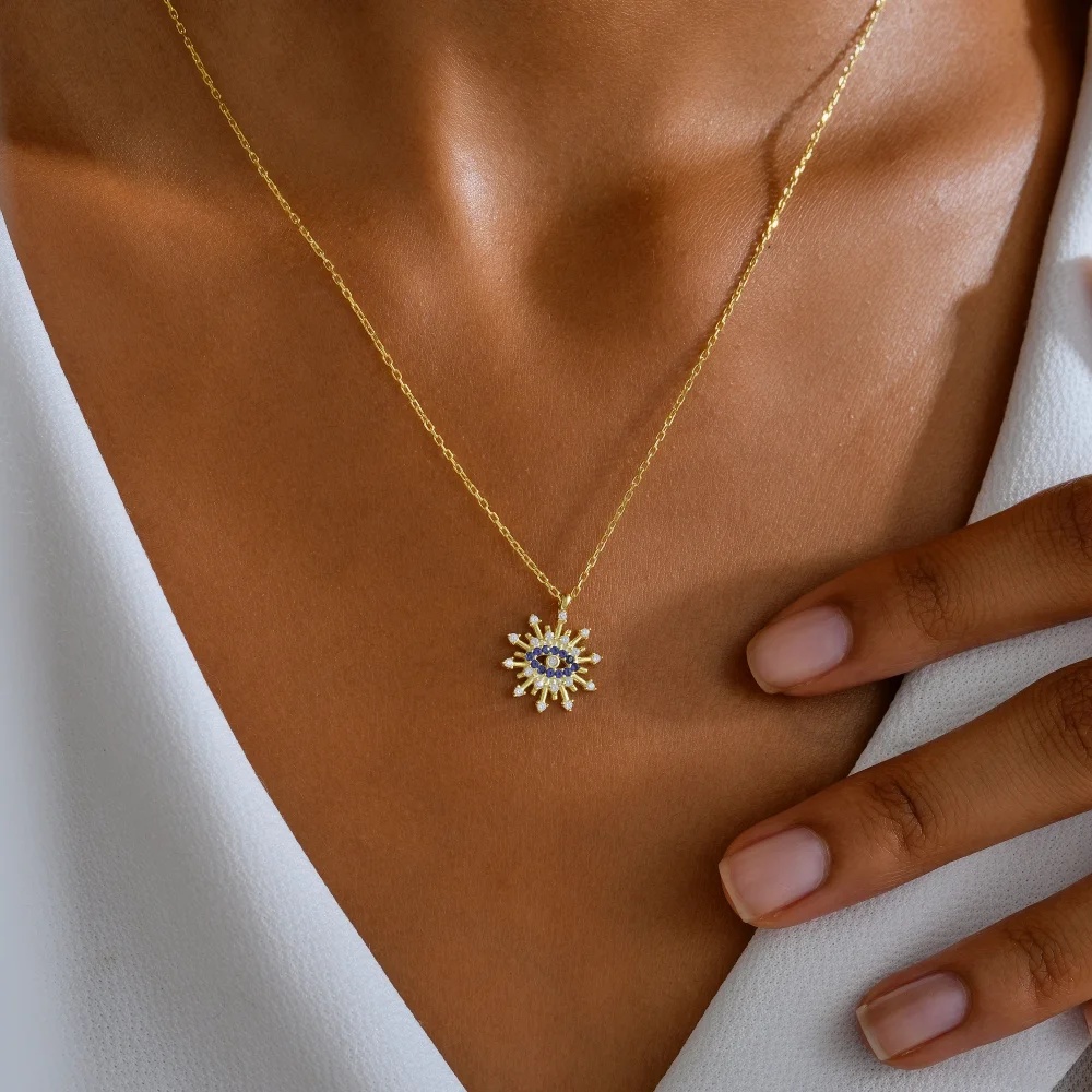 925 Ayar Gümüş Taşlı Nazar Göz Güneş Kolye