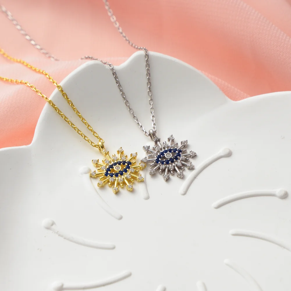 925 Ayar Gümüş Taşlı Nazar Göz Güneş Kolye