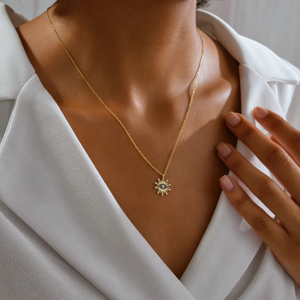 925 Ayar Gümüş Taşlı Nazar Göz Güneş Kolye