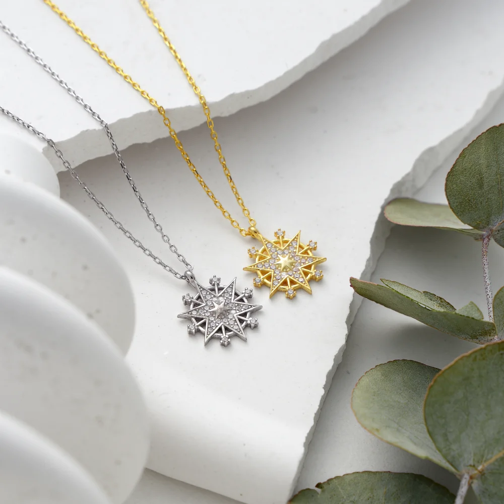 925 Ayar Gümüş Taşlı Zarif Kutup Yıldızı Kolye