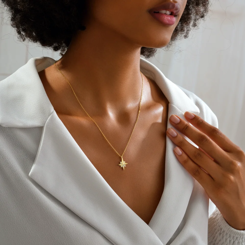 925 Ayar Gümüş Taşlı Zarif Yıldız Kolye