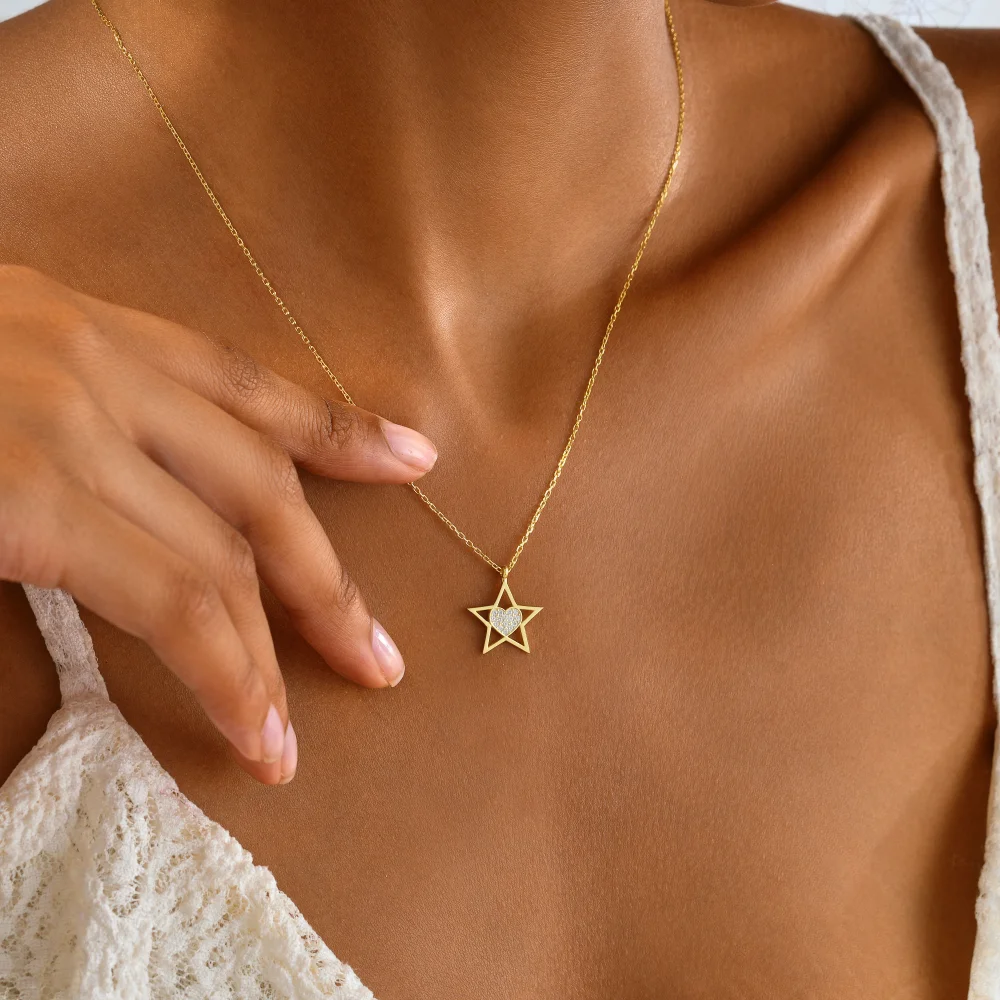 925 Ayar Gümüş Yıldız Kalp Kolye