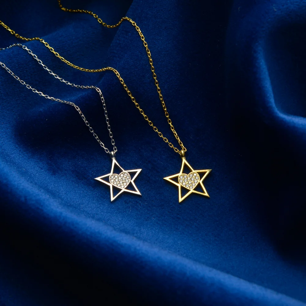 925 Ayar Gümüş Yıldız Kalp Kolye