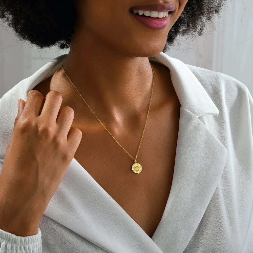 925 Ayar Gümüş Yön Bulma Sembolü Pusula Kadın Kolye