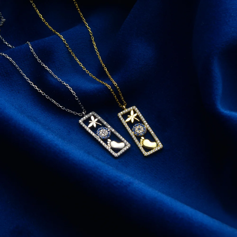 925 Ayar Gümüş Yusufçuk ve Nazar Boncuğu Bebek Ayağı Kolye