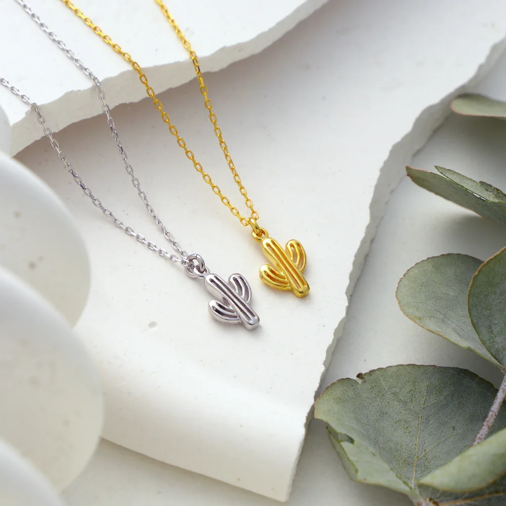 925 Ayar Gümüş Zarif Kaktüs Tasarımlı Kadın Kolye