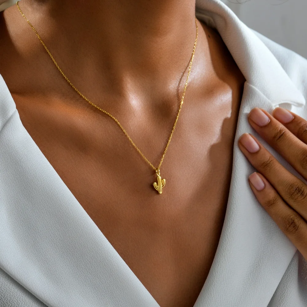 925 Ayar Gümüş Zarif Kaktüs Tasarımlı Kadın Kolye