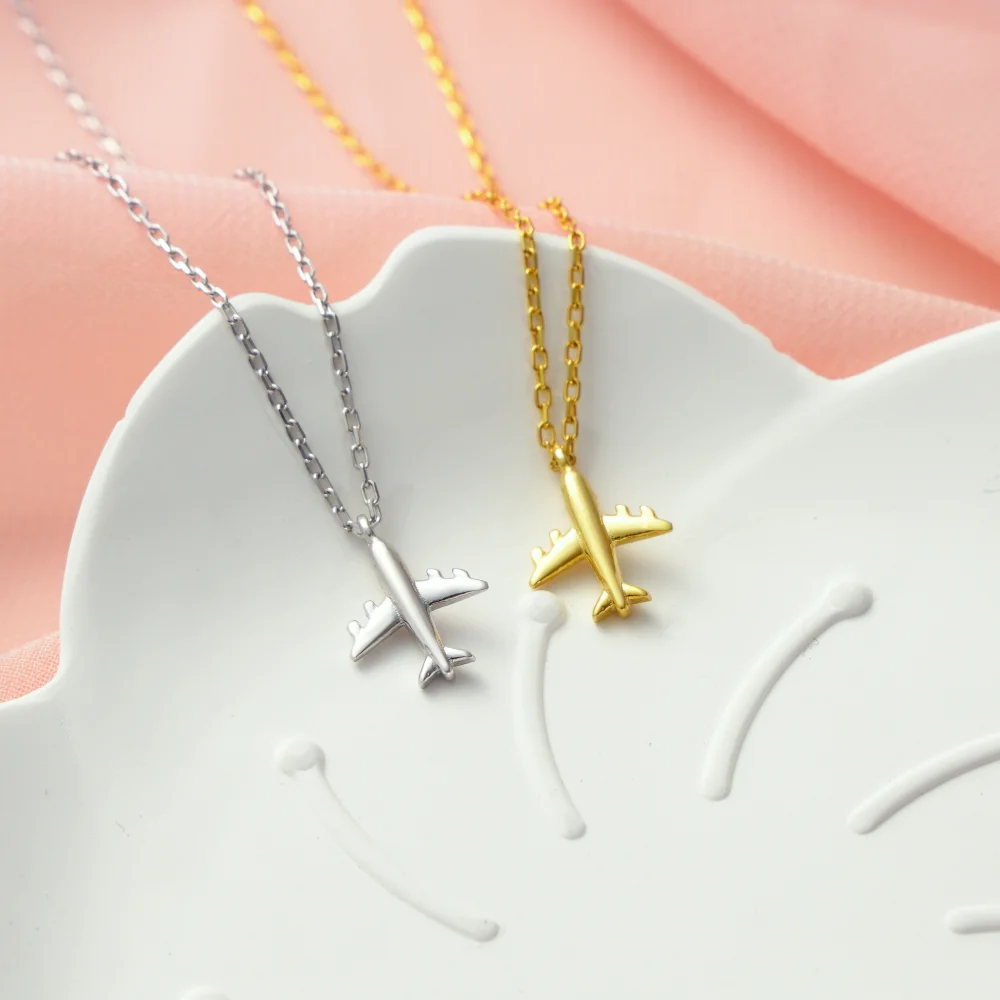 925 Ayar Gümüş Zarif Uçak Tasarımlı Kadın Kolye
