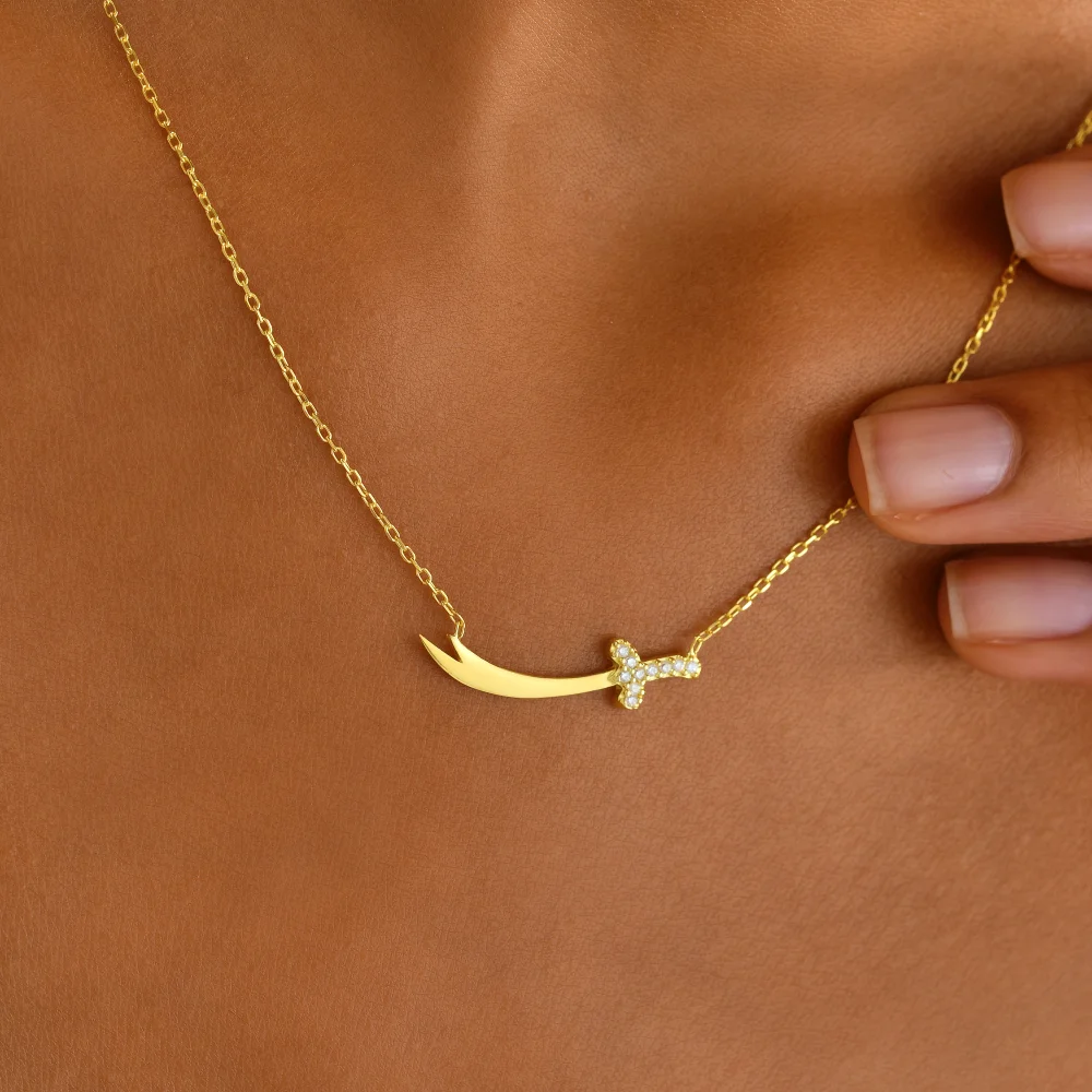 925 Ayar Gümüş Zirkon Taşlı Hz. Ali’nin Kılıcı Zülfikar Kolye