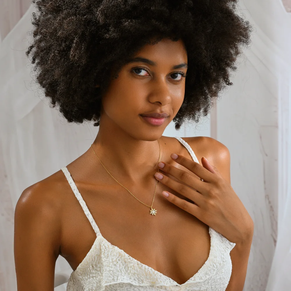 925 Ayar Gümüş Zirkon Taşlı Kuzey Yıldızı Kolye