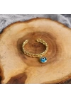 925 Ayar Gümüş Ayarlanabilir Halat Motifli Göz Detaylı Kadın Yüzük - Gold