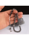Nokta Gümüş İşlemeli Burgu Zincir Püsküllü Erzurum Oltu Taşı Tesbih