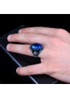 925 Ayar Blue Topaz Taşlı Yıldız Motifli Gümüş Erkek Yüzük Silver