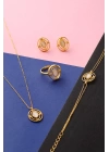 925 Ayar Gümüş Beyaz Kedi Gözü Taşlı Set - Gold