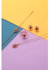 925 Ayar Gümüş Mor Kedi Gözü Taşlı Set - Rose