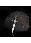 925 Ayar Gümüş Beyaz Zirkon Taşlı Kılıç Sembollü Erkek Kolye