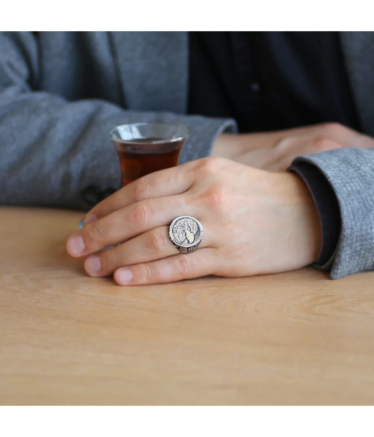 925 Ayar Gümüş Özgürlük Kartalı Erkek Yüzük