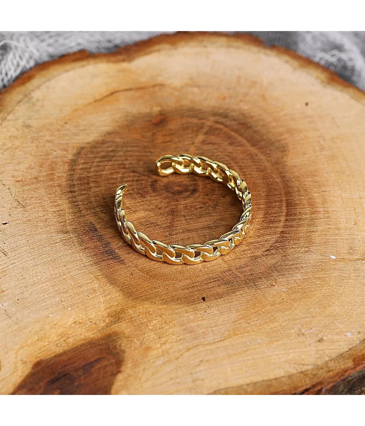 925 Ayar Gümüş Ayarlanabilir Halat Motifli Kadın Yüzük - Gold