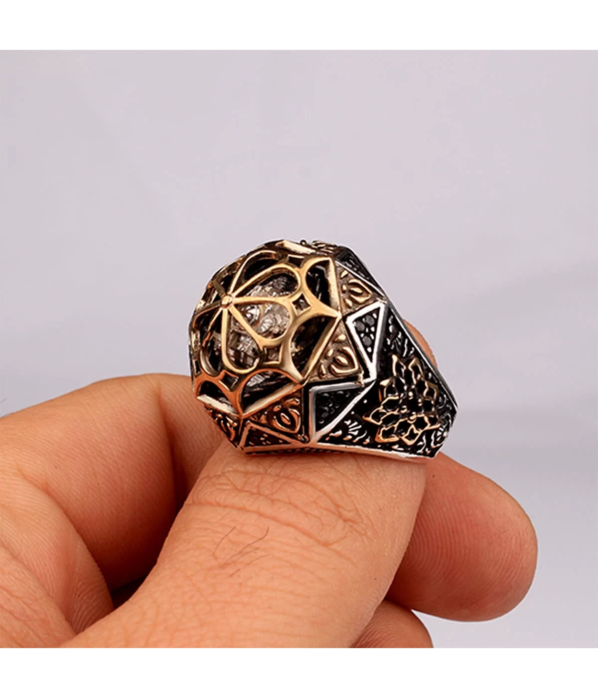 925 Ayar Ayasofya Miniatür Kubbe İşlemeli Erkek Yüzük Silver