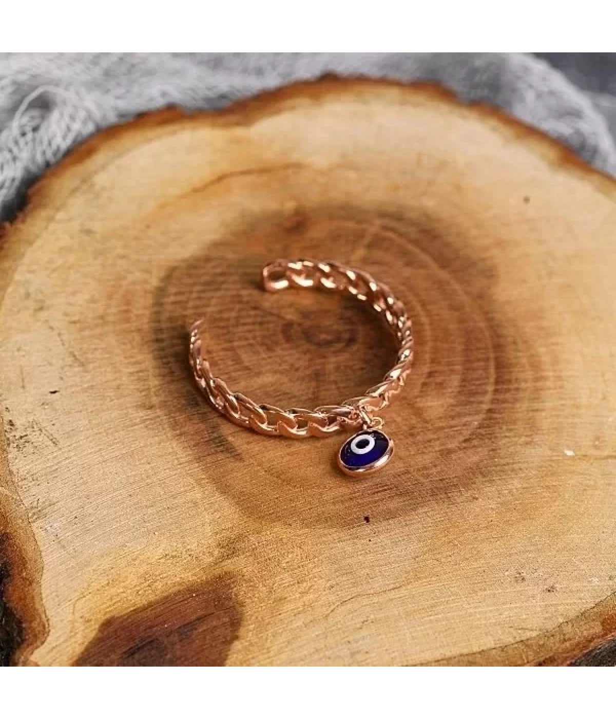 925 Ayar Gümüş Ayarlanabilir Halat Motifli Göz Detaylı Kadın Yüzük - Rose Gold