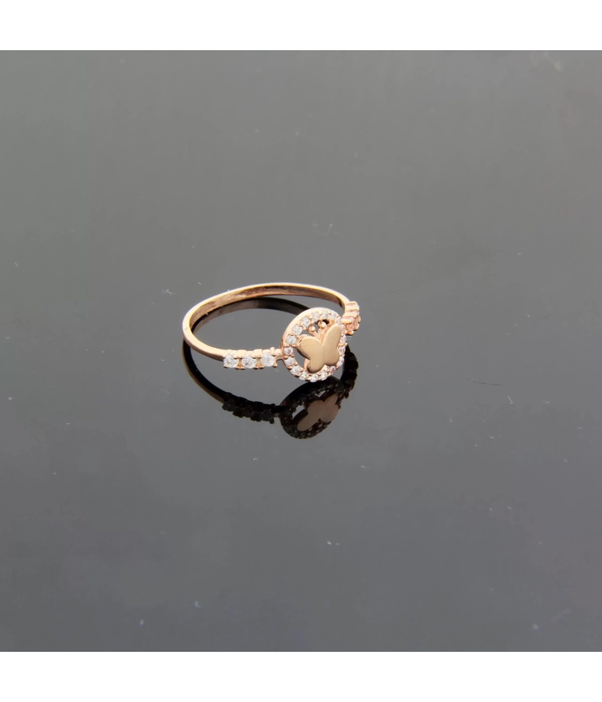 925 Ayar Gümüş Modern Kelebekli Tasarım Yüzük - Rose Gold