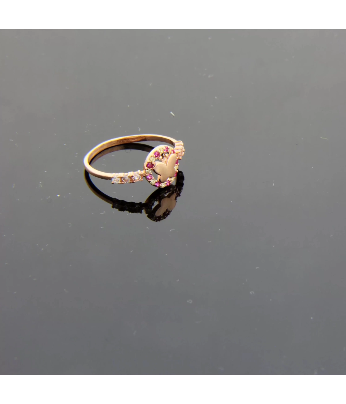 925 Ayar Gümüş Modern Kelebekli Tasarım Yüzük - Rose Gold