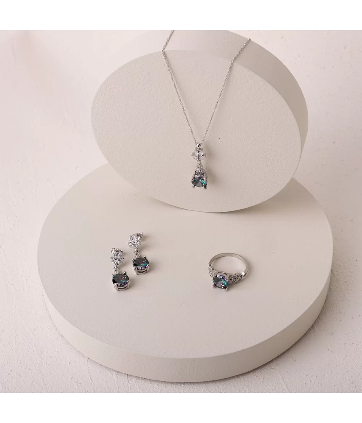 925 Ayar Zirkon Taşlı Kadın Silver Set