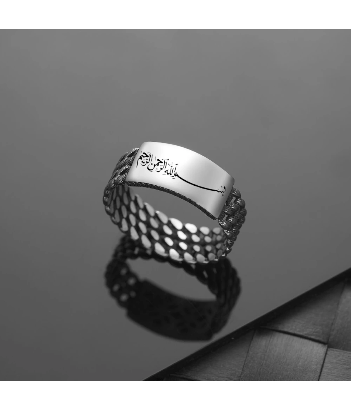 925 Ayar Gümüş Kuba Zincir Motifli Üstü Kişiselleştirilebilir Erkek Yüzüğü