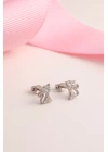 925 Ayar Gümüş Zirkon Taşlı Kedi Figürlü Küpe - Silver