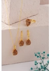 925 Ayar Gümüş Damla Zultanite Taşlı Set- Gold