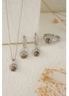 925 Ayar Gümüş Zirkon Taşı Süslemeli Yuvarlak Zultanite Taşlı Set - Silver