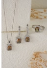 925 Ayar Gümüş Zirkon Taşı Süslemeli Baget Zultanite Taşlı Set - Silver