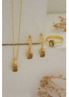 925 Ayar Gümüş Zirkon Taşı Süslemeli Baget Zultanite Taşlı Set- Gold