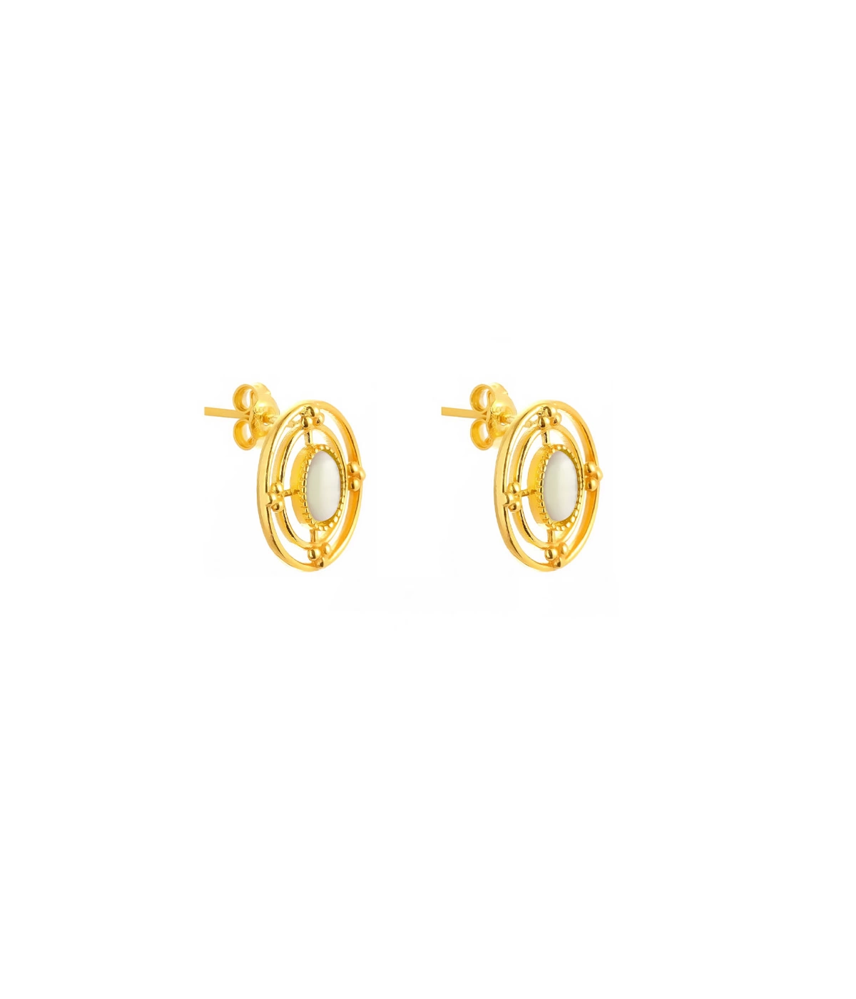925 Ayar Gümüş Beyaz Kedi Gözü Taşlı Küpe - Gold