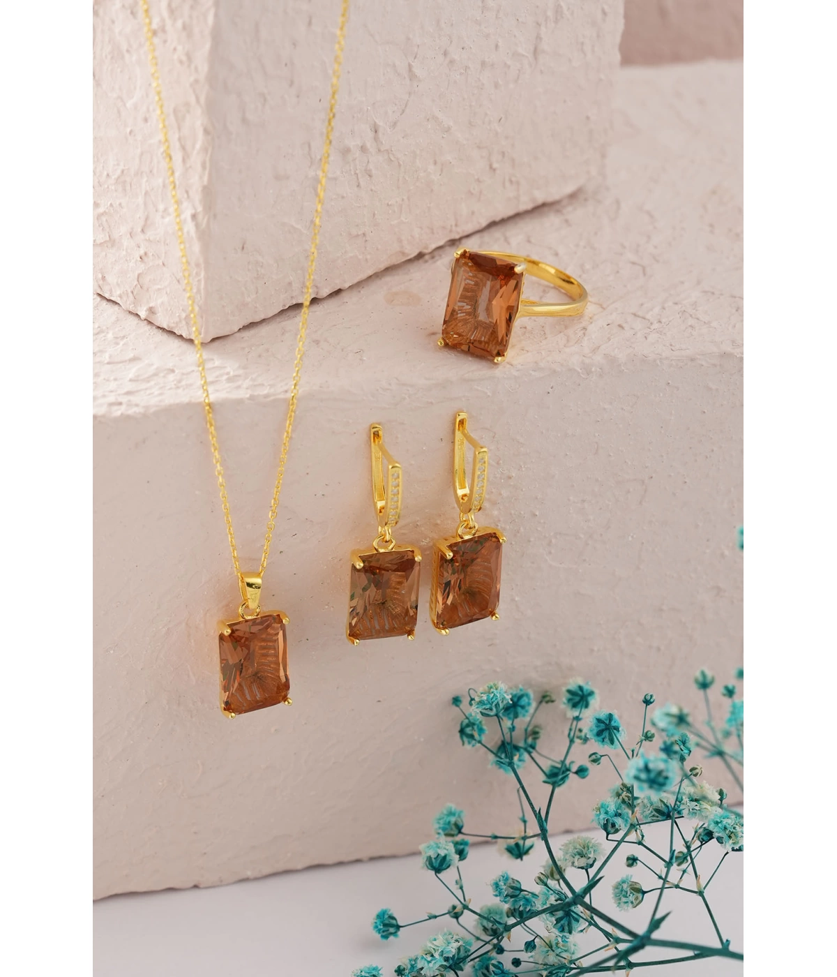 925 Ayar Gümüş Baget Zultanite Taşlı Set- Gold