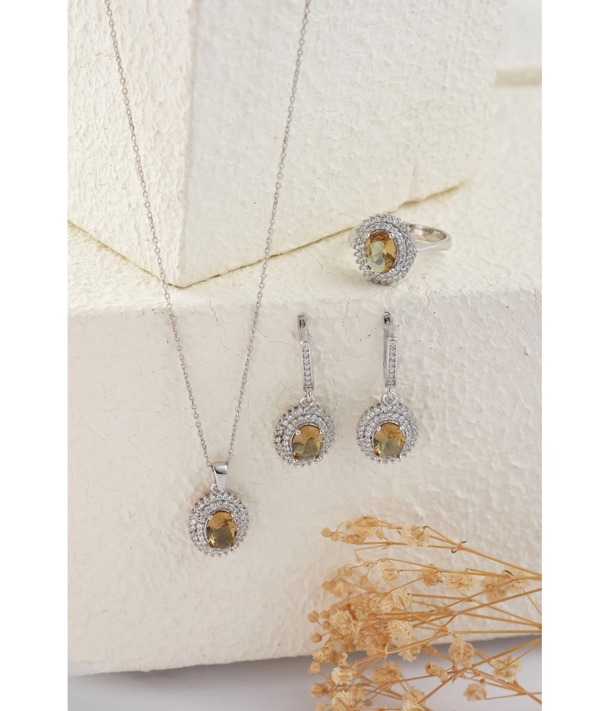 925 Ayar Gümüş Zirkon Taşı Süslemeli Baget Zultanite Taşlı Set - Silver