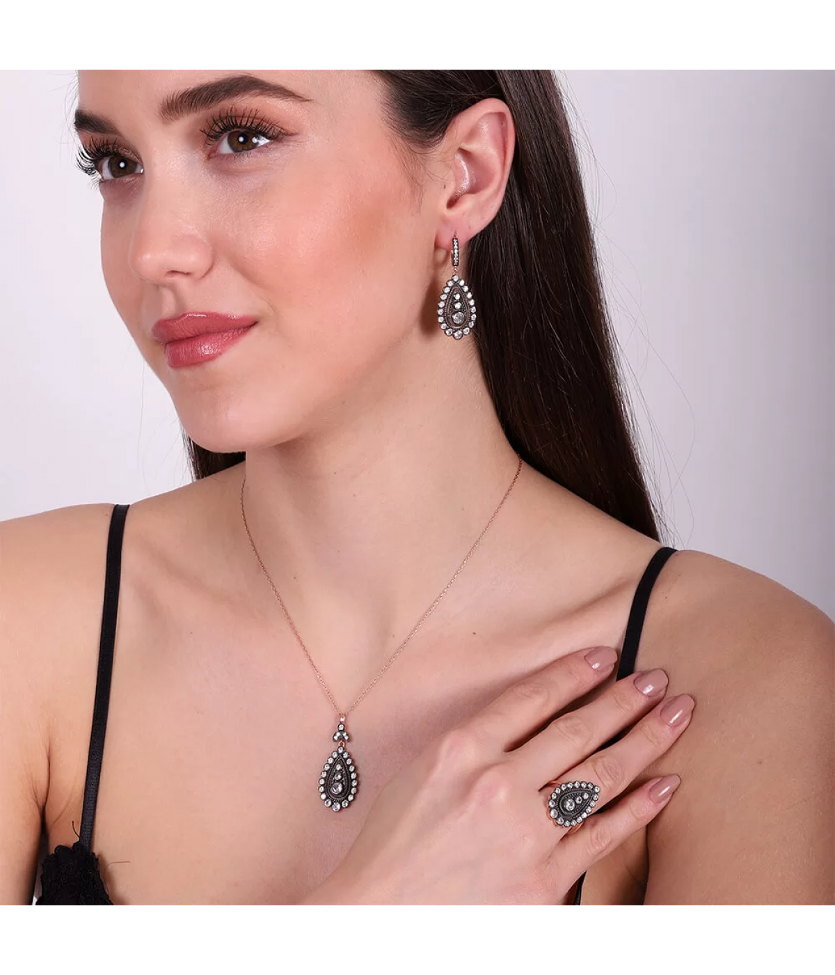 925 Ayar Elmas Montür Kadın Silver Set İpek Silver