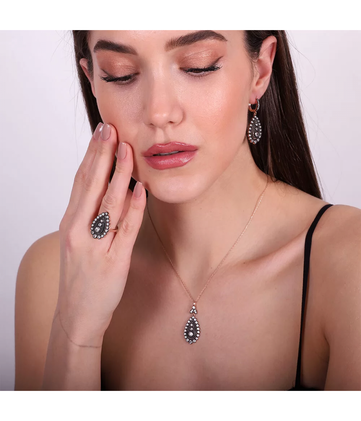 925 Ayar Elmas Montür Kadın Silver Set İpek Silver