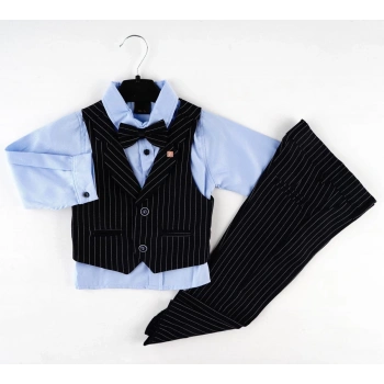 YAKALI YELEK ÇİZGİLİ 3LÜ TAKIM