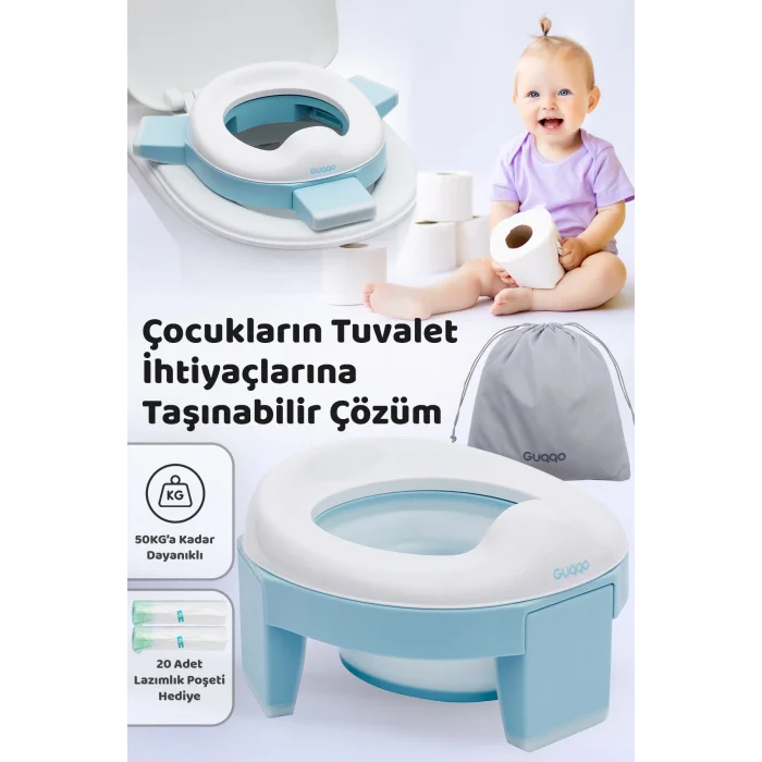 Lazımlık, Portatif Katlanabilir Taşınabilir Seyahat Çocuk Tuvaleti, Klozet Adaptörü, Mavi
