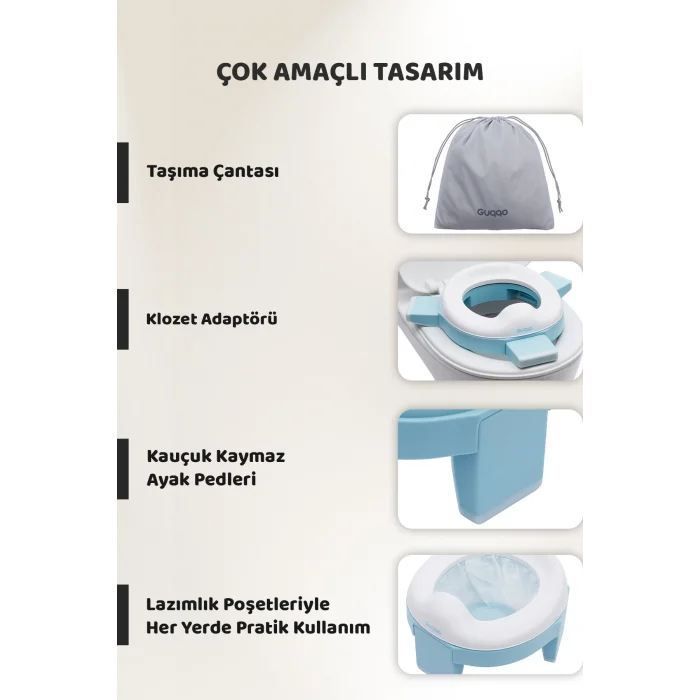Lazımlık, Portatif Katlanabilir Taşınabilir Seyahat Çocuk Tuvaleti, Klozet Adaptörü, Mavi