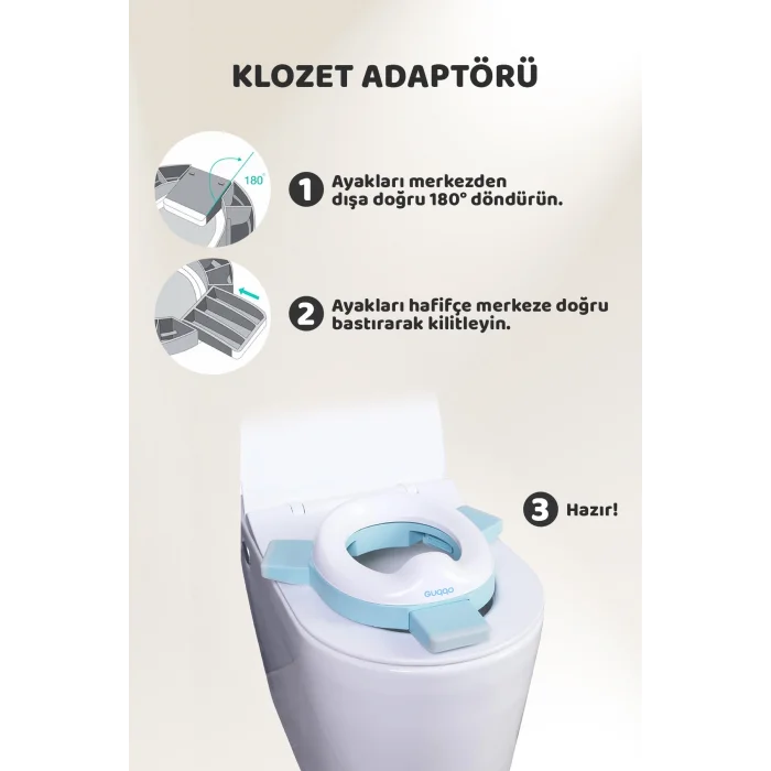 Lazımlık, Portatif Katlanabilir Taşınabilir Seyahat Çocuk Tuvaleti, Klozet Adaptörü, Mavi