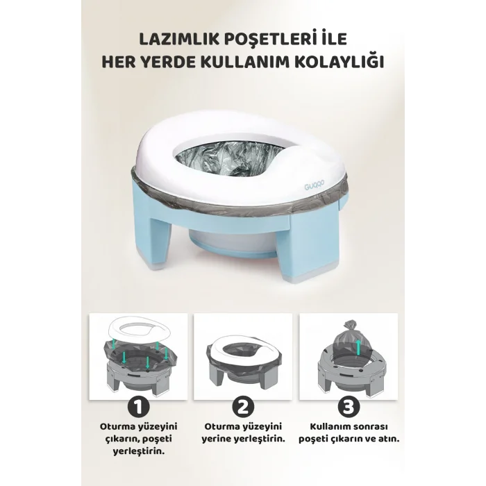 Lazımlık, Portatif Katlanabilir Taşınabilir Seyahat Çocuk Tuvaleti, Klozet Adaptörü, Mavi