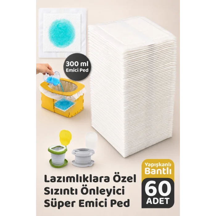 Lazımlık Poşeti Sızıntı Önleyici Ped, 300ml Sıvı Emici, 60 adet, Bantlı