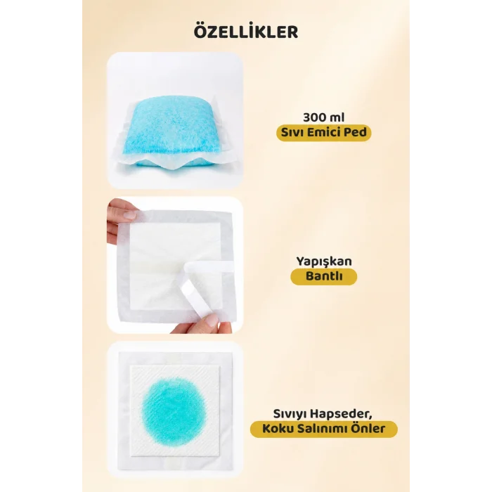 Lazımlık Poşeti Sızıntı Önleyici Ped, 300ml Sıvı Emici, 60 adet, Bantlı