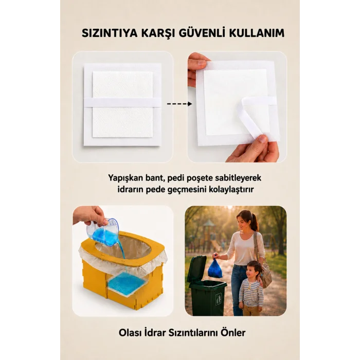 Lazımlık Poşeti Sızıntı Önleyici Ped, 300ml Sıvı Emici, 60 adet, Bantlı