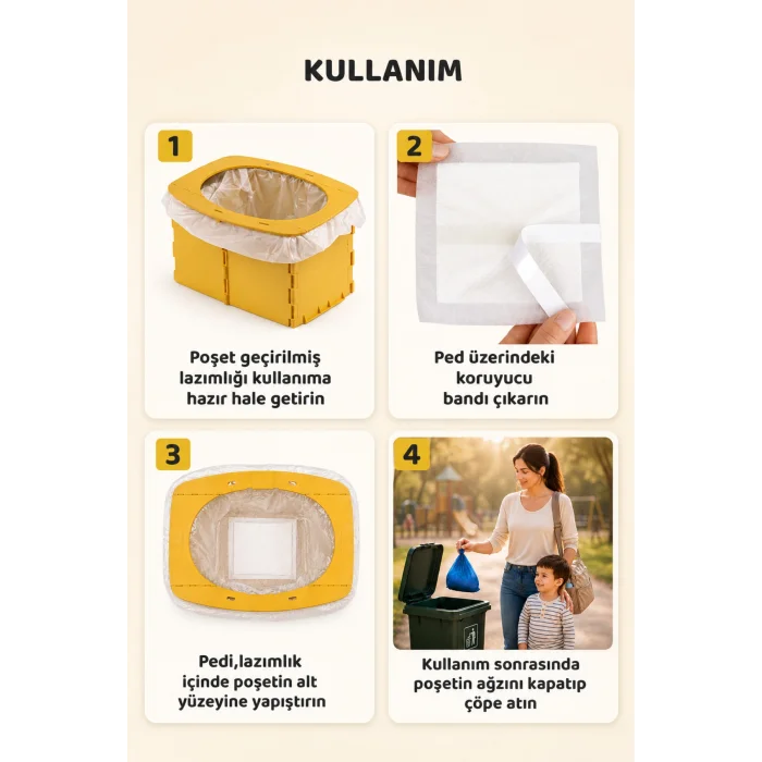 Lazımlık Poşeti Sızıntı Önleyici Ped, 300ml Sıvı Emici, 60 adet, Bantlı