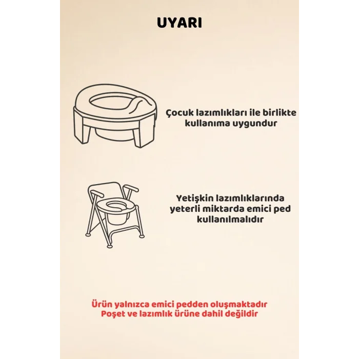 Lazımlık Poşeti Sızıntı Önleyici Ped, 300ml Sıvı Emici, 60 adet, Bantlı