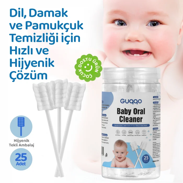 Bebek Agız Temizleme Çubuğu, 25 Adet, Yenidoğan Dil Pamukçuk Temizleyici
